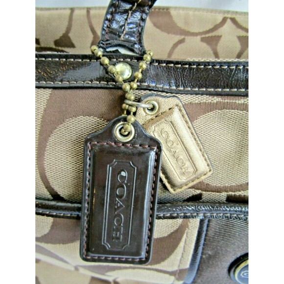 Authentic Coach 21865 Signature Stripe Brown Khaki Diaper Travel Weekender Bag - Picture 3 of 10